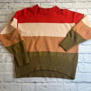 a new day Women's Striped Crew Neck Sweater - Red, Cream, Olive